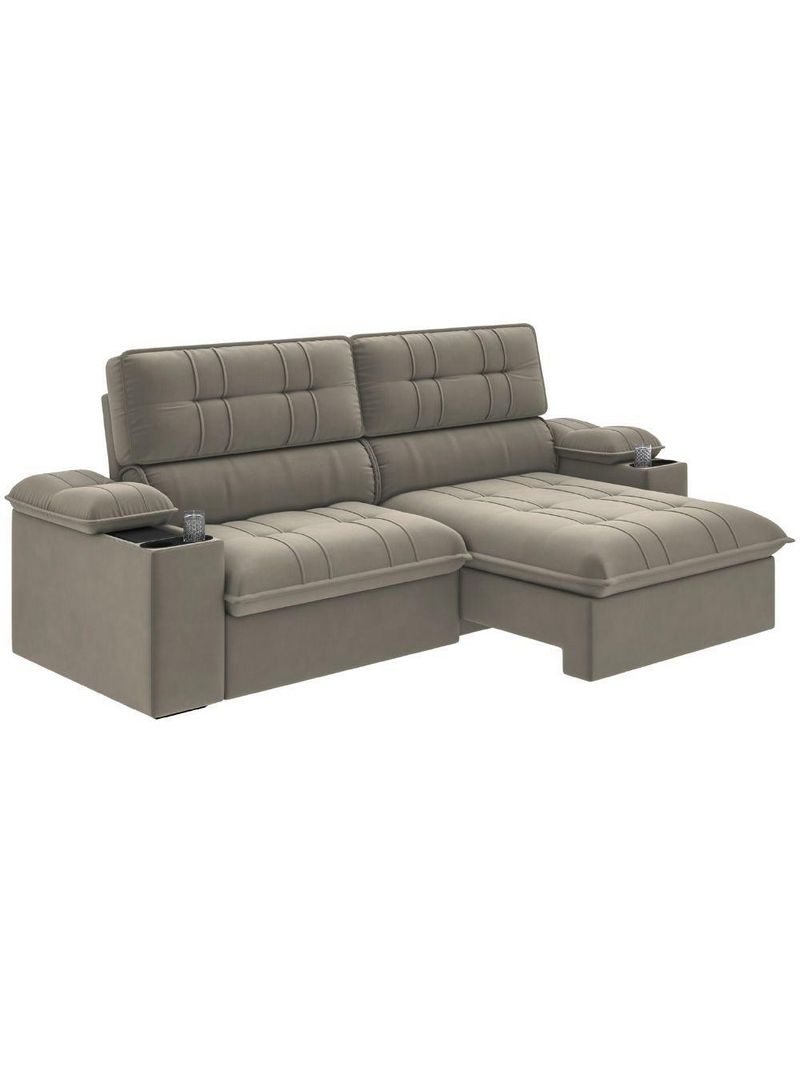 Sofá Retrátil E Reclinável 3 Lugares 2,10m Com Porta Copos Slim Stanley Castor