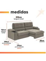 Sofá Retrátil E Reclinável 3 Lugares 2,10m Com Porta Copos Slim Stanley Castor