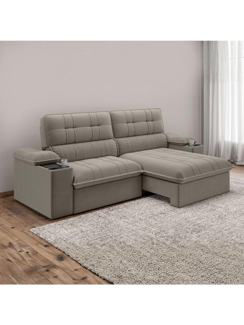 Sofá Retrátil E Reclinável 3 Lugares 2,10m Com Porta Copos Slim Stanley Castor