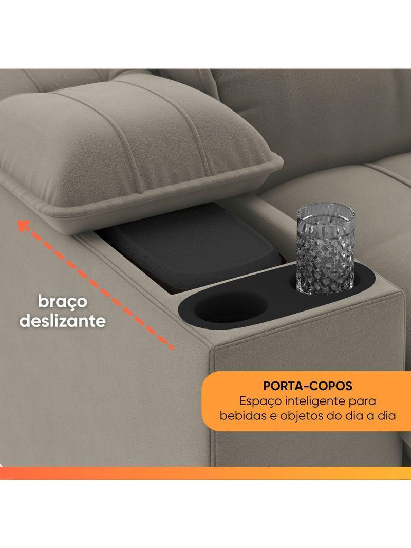 Sofá Retrátil E Reclinável 3 Lugares 2,10m Com Porta Copos Slim Stanley Castor