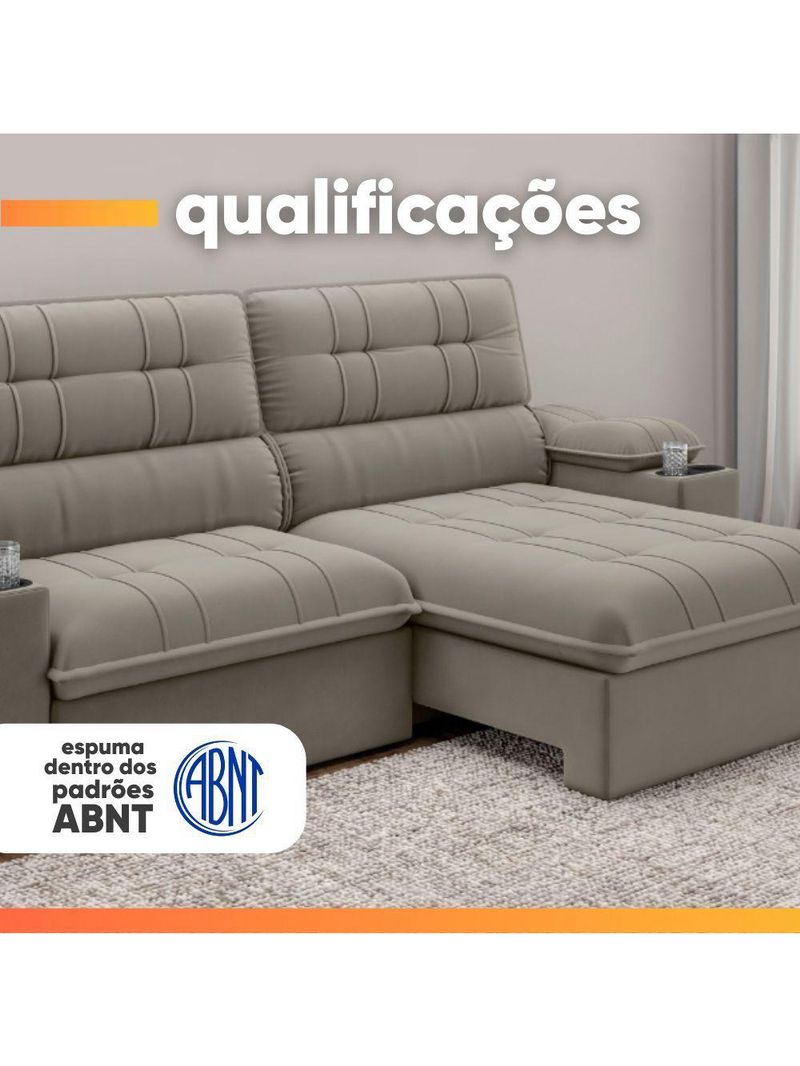 Sofá Retrátil E Reclinável 3 Lugares 2,10m Com Porta Copos Slim Stanley Castor
