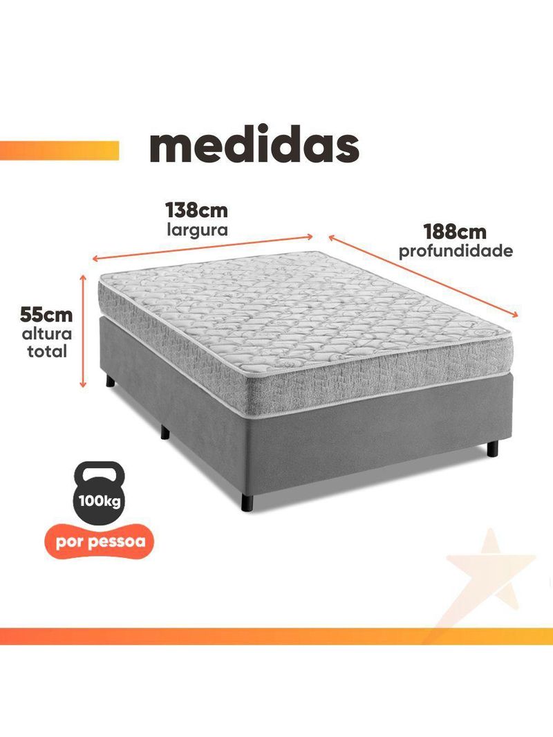 Cama Box Casal Espuma D33 Inducol Soft 138x188x55cm Cbp Cinza