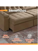 Sofá Retrátil E Reclinável 3 Lugares 2,12m Veludo Ilhéus Bege Castor