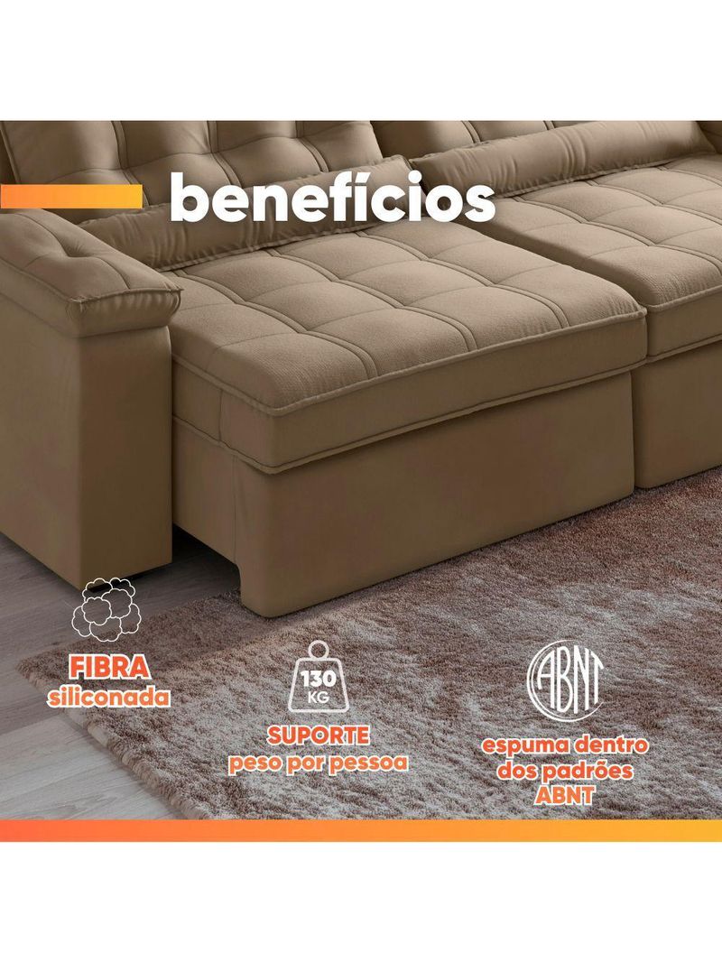 Sofá Retrátil E Reclinável 3 Lugares 2,12m Veludo Ilhéus Bege Castor