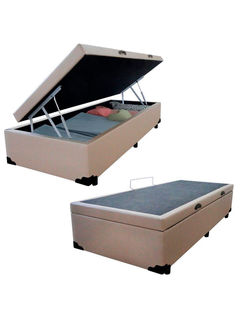 Cama Box Baú Solteiro Sintético Serene Bege 88x188x44