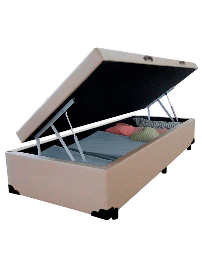 Cama Box Baú Solteiro Sintético Serene Bege 88x188x44