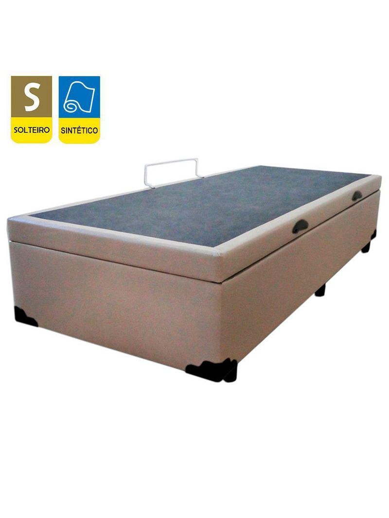 Cama Box Baú Solteiro Sintético Serene Bege 88x188x44