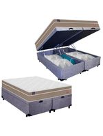 Cama Box Baú Casal Bipartido Suede Colchão Lis Molas Ensacadas Plumatex 138cm Cinza