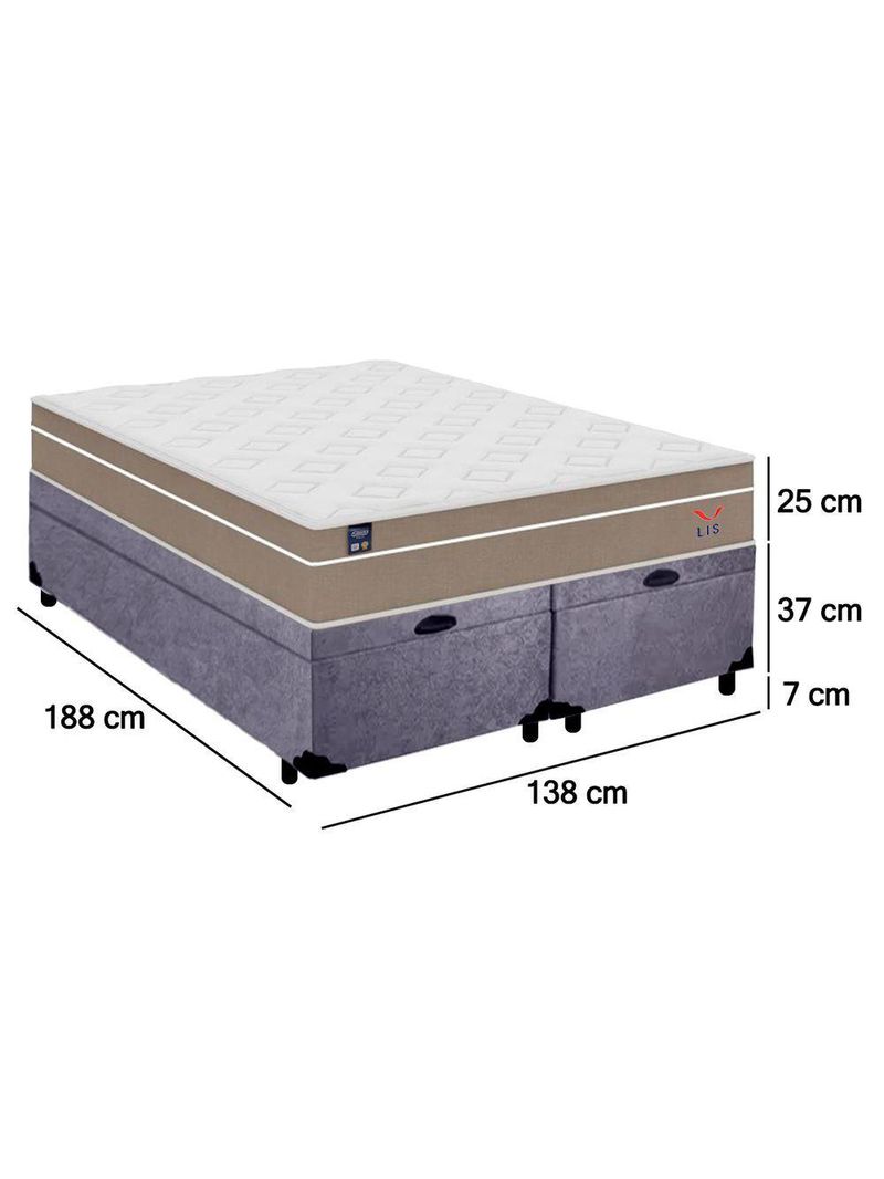 Cama Box Baú Casal Bipartido Suede Colchão Lis Molas Ensacadas Plumatex 138cm Cinza