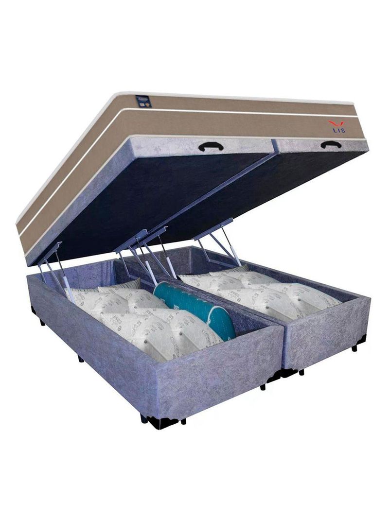 Cama Box Baú Casal Bipartido Suede Colchão Lis Molas Ensacadas Plumatex 138cm Cinza