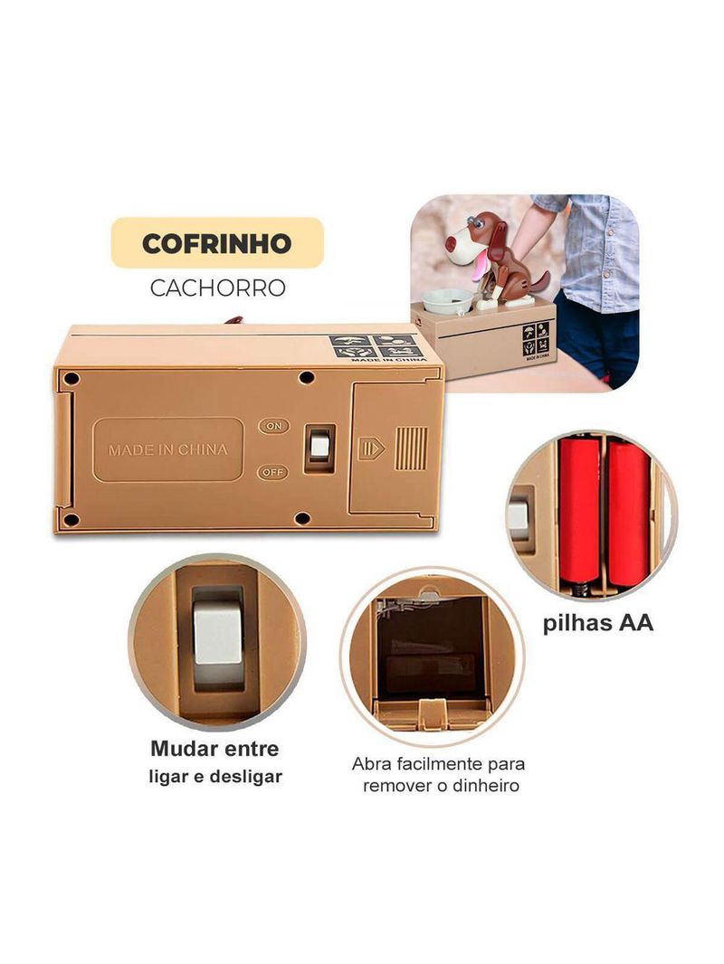 Cofrinho Eltronico Infantil Cachorro Que Come Moeda Marrom