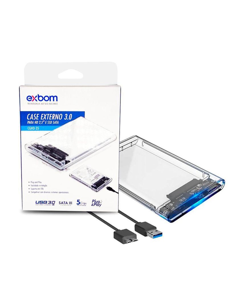 Case Transparente Hd Externo E Sata Ssd Usb Exbom