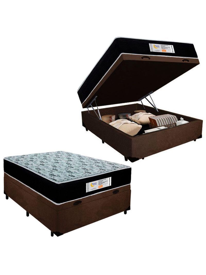 Cama Box Baú Casal Suede + Colchão Molas Ensacadas Sereneprime Sonnolux 138x188x69 Cor:marrom