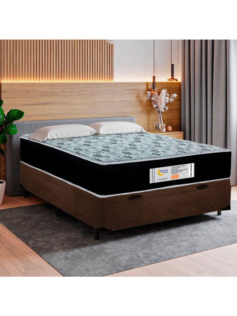 Cama Box Baú Casal Suede + Colchão Molas Ensacadas Sereneprime Sonnolux 138x188x69 Cor:marrom