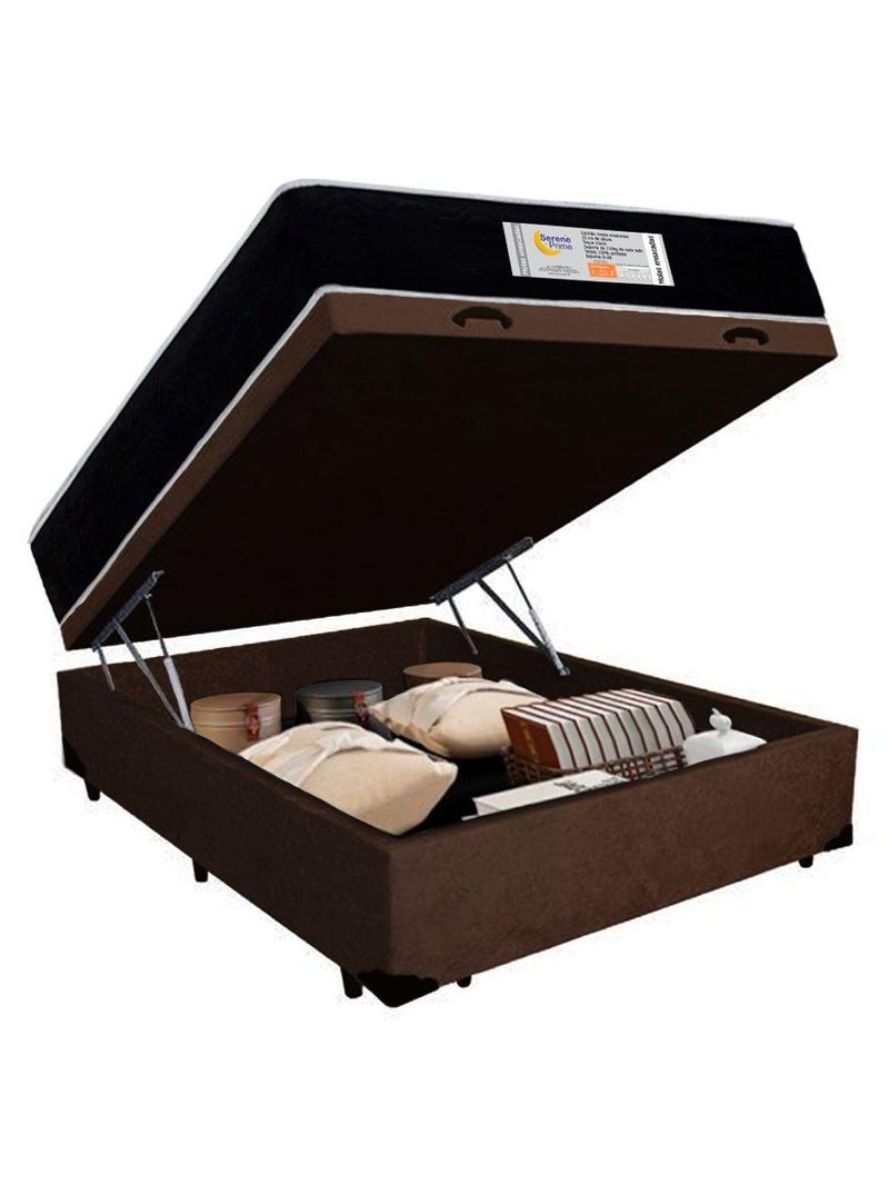 Cama Box Baú Casal Suede + Colchão Molas Ensacadas Sereneprime Sonnolux 138x188x69 Cor:marrom