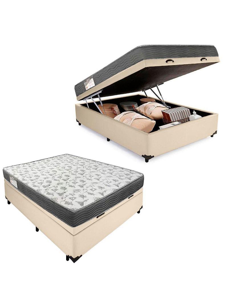 Cama Box Baú Casal Sintético + Colchão De Espuma D33 - Sereneprime - 138cm Cor:bege