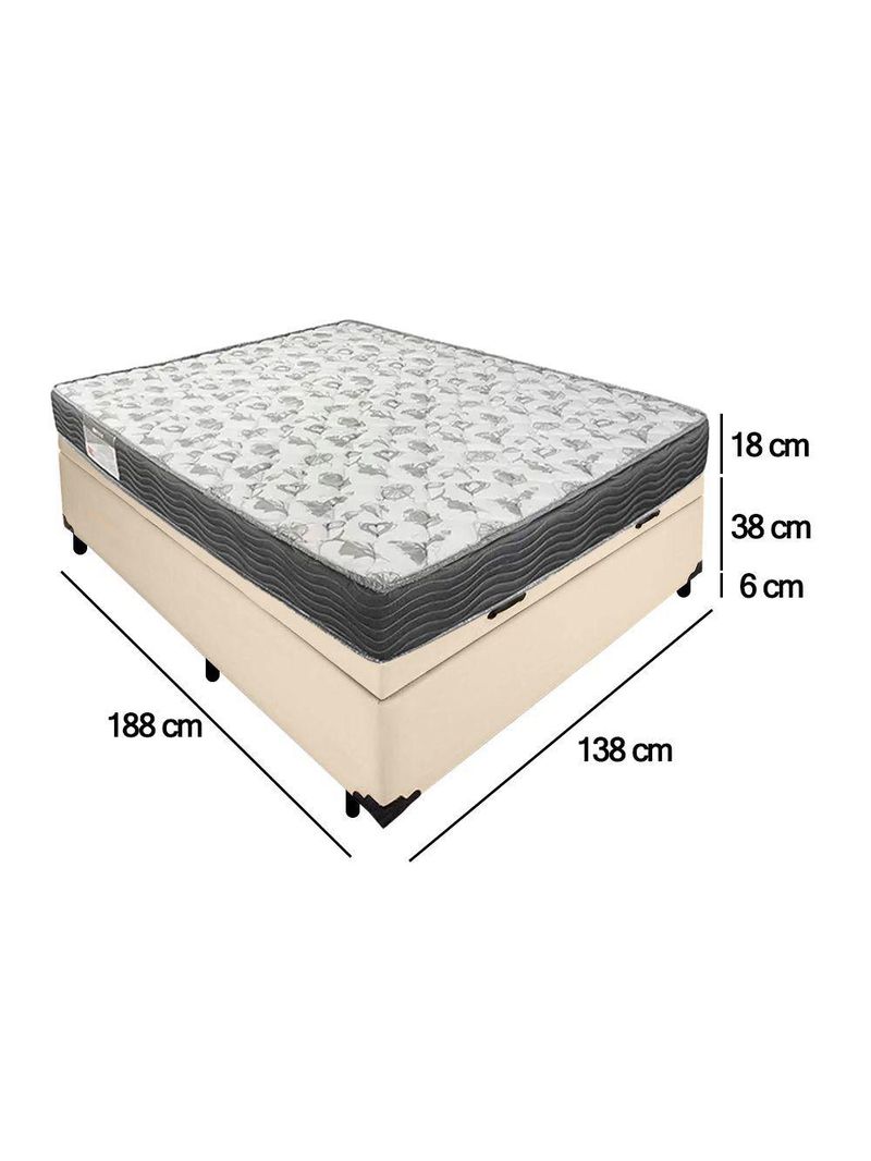 Cama Box Baú Casal Sintético + Colchão De Espuma D33 - Sereneprime - 138cm Cor:bege