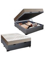 Cama Box Baú Casal Sintético + Colchão De Molas Ensacadas Portobel Ipanema - 138x188x66cm Cinza