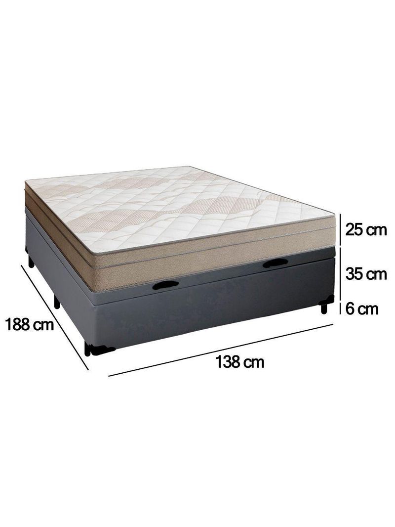 Cama Box Baú Casal Sintético + Colchão De Molas Ensacadas Portobel Ipanema - 138x188x66cm Cinza