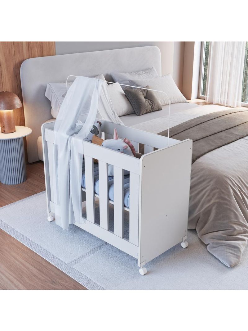 Mini Berço Infantil Moisés Multifuncional 4 Em 1 Com Colchão E Rodas Para Quarto De Bebê Branco