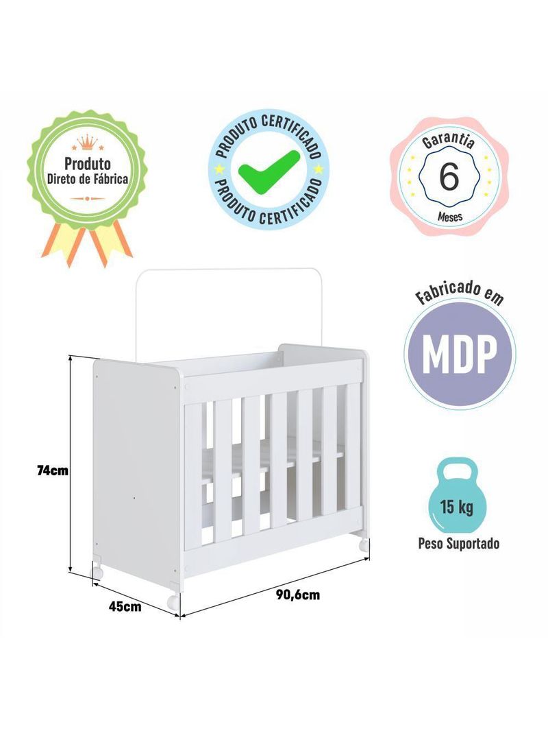 Mini Berço Infantil Moisés Multifuncional 4 Em 1 Com Colchão E Rodas Para Quarto De Bebê Branco