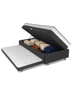 Cama Bibox Com Baú Solteiro Ortopédica Com Cama Auxiliar Conjugada 88x188x51cm Gabi Cinza/branco