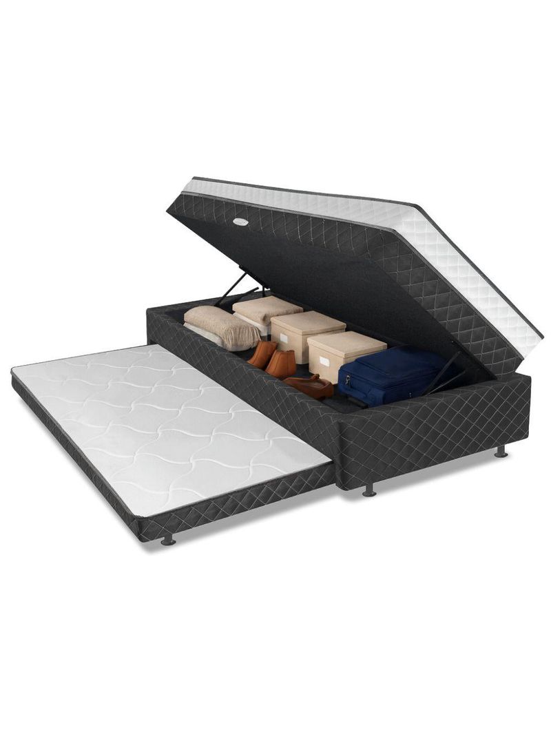 Cama Bibox Com Baú Solteiro Ortopédica Com Cama Auxiliar Conjugada 88x188x51cm Gabi Cinza/branco