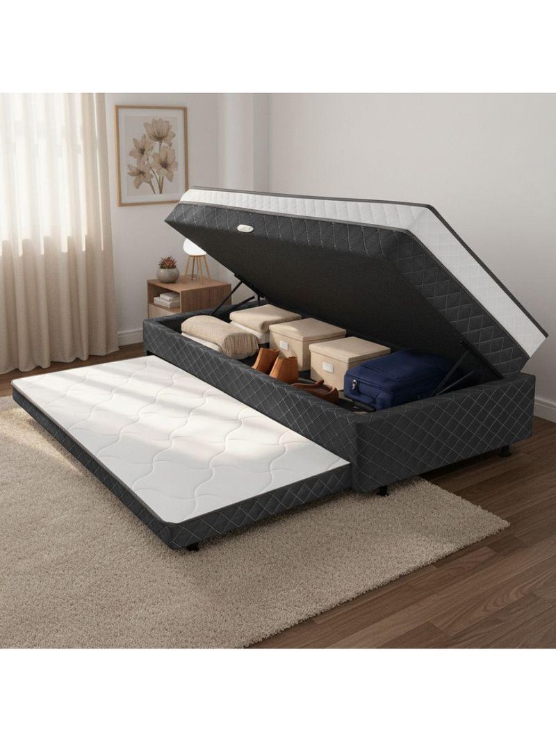 Cama Bibox Com Baú Solteiro Ortopédica Com Cama Auxiliar Conjugada 88x188x51cm Gabi Cinza/branco