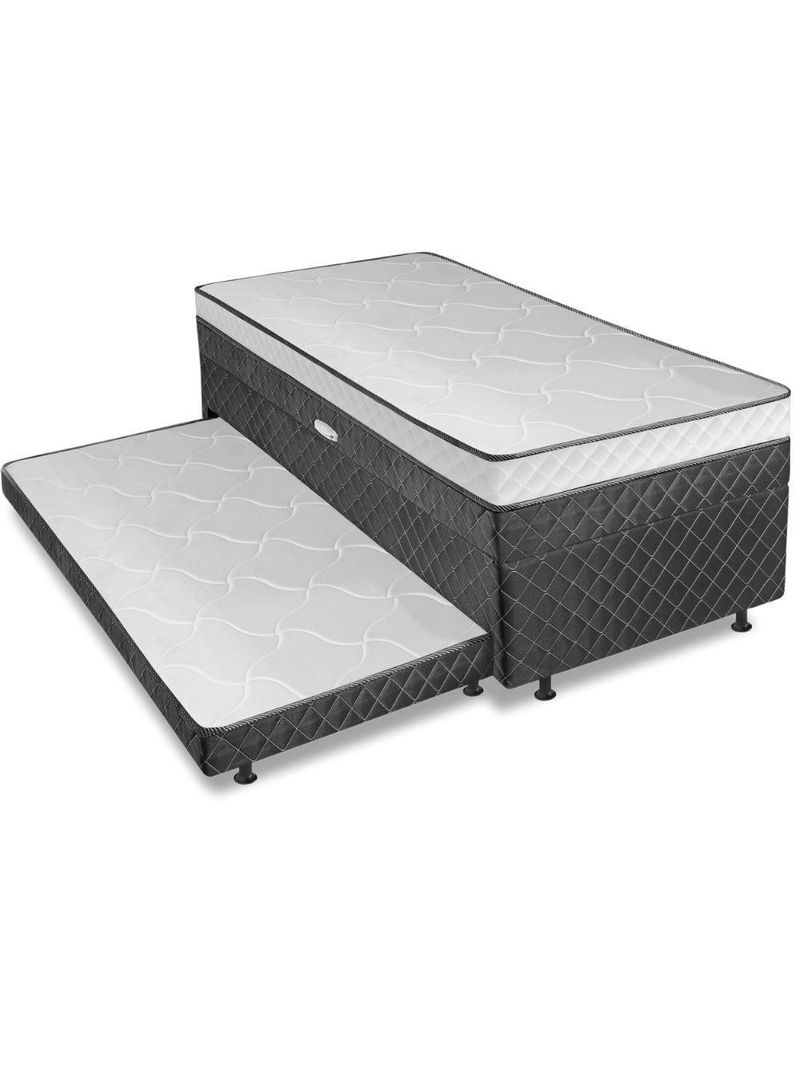 Cama Bibox Com Baú Solteiro Ortopédica Com Cama Auxiliar Conjugada 88x188x51cm Gabi Cinza/branco