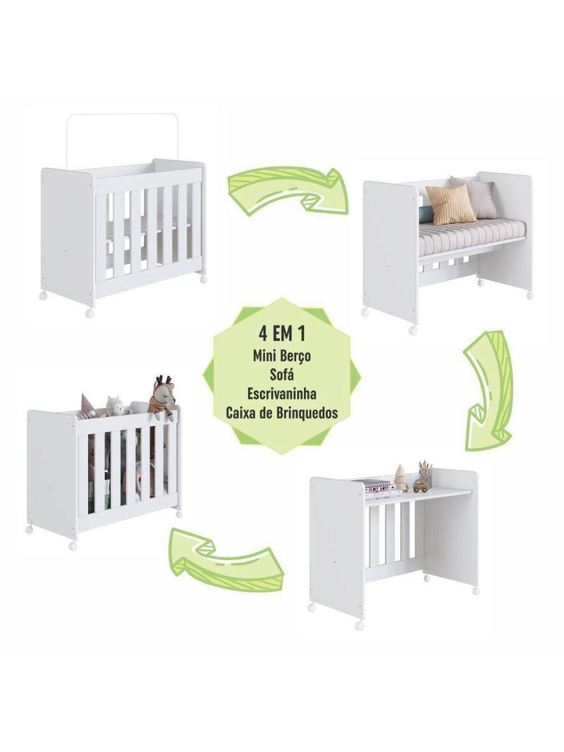 Mini Berço Infantil Moisés Multifuncional 4 Em 1 Com Rodas Para Quarto De Bebê Branco