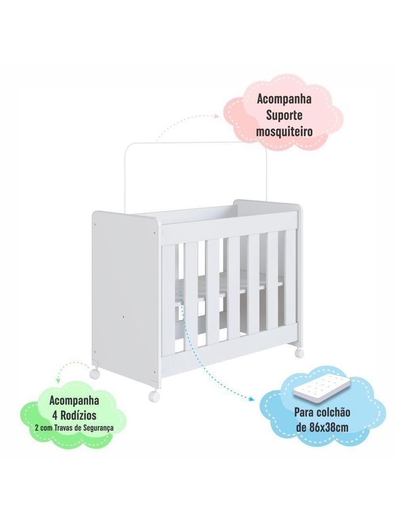 Mini Berço Infantil Moisés Multifuncional 4 Em 1 Com Rodas Para Quarto De Bebê Branco