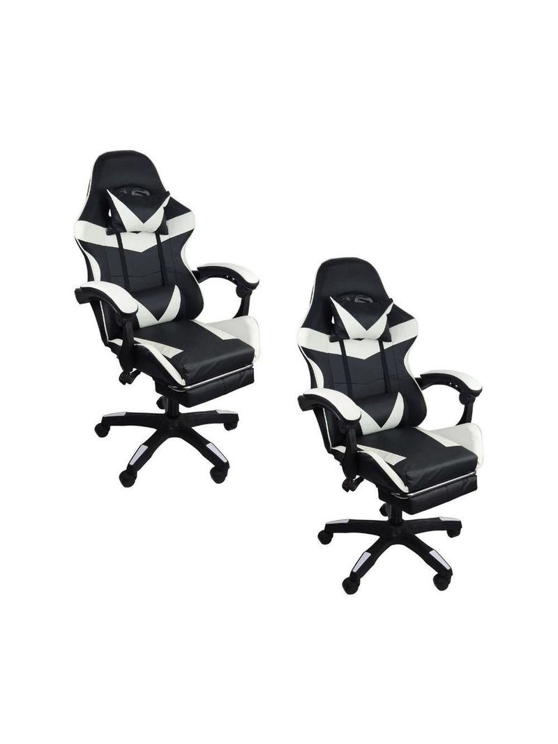 Kit 2 Cadeiras Gamer Stillus Oficial Apoio De Pés Preta / Branca