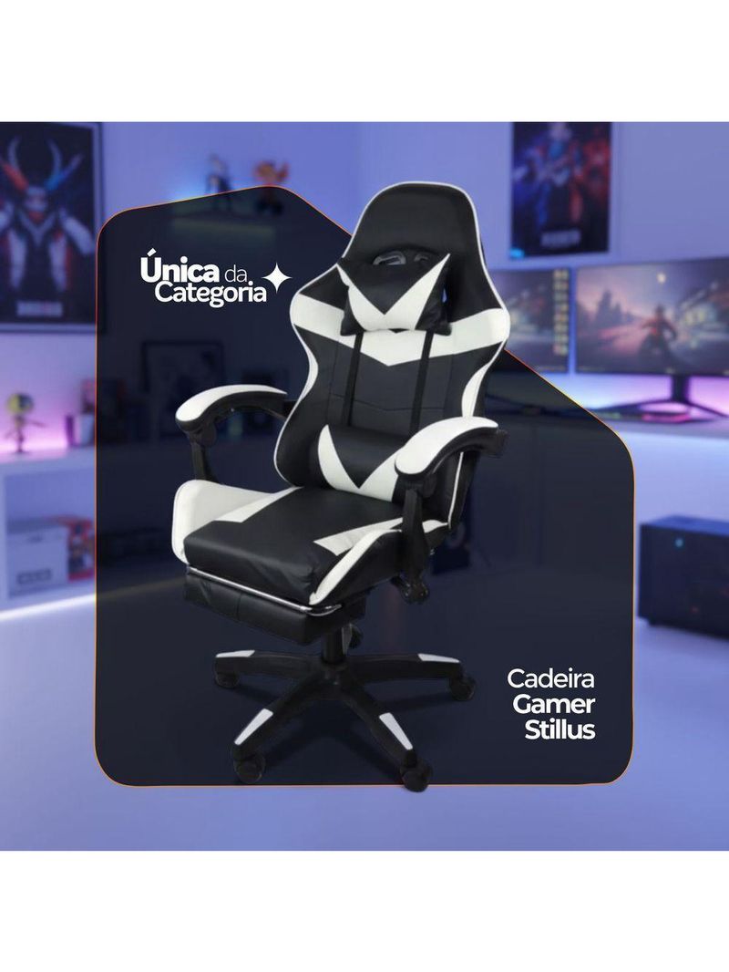 Kit 2 Cadeiras Gamer Stillus Oficial Apoio De Pés Preta / Branca