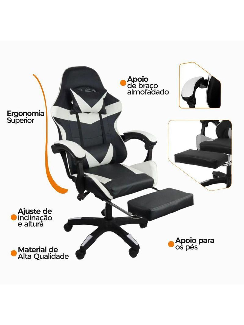 Kit 2 Cadeiras Gamer Stillus Oficial Apoio De Pés Preta / Branca