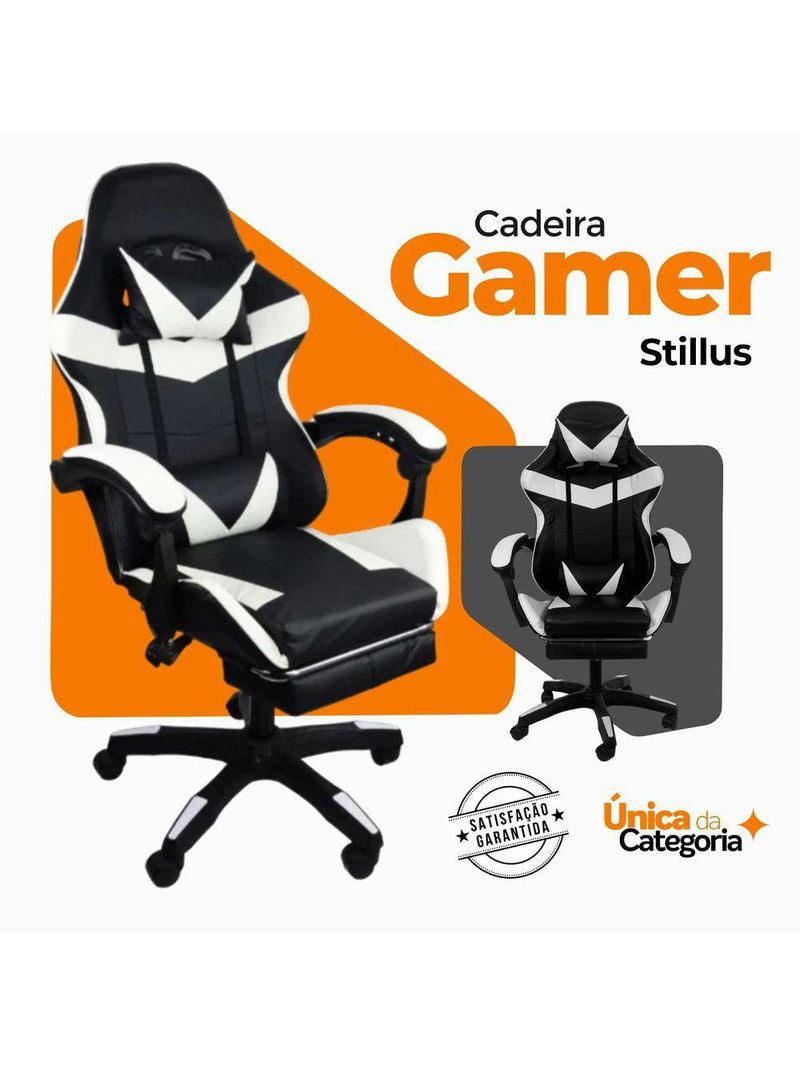 Kit 2 Cadeiras Gamer Stillus Oficial Apoio De Pés Preta / Branca