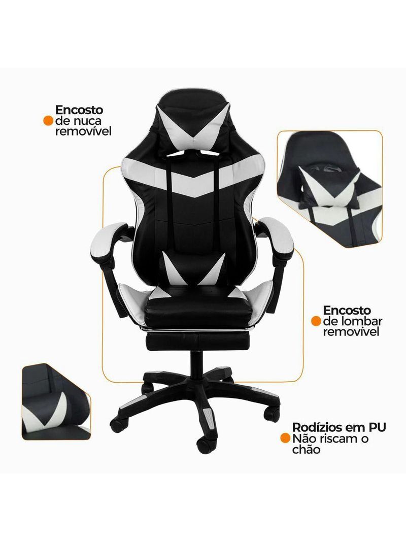 Kit 2 Cadeiras Gamer Stillus Oficial Apoio De Pés Preta / Branca