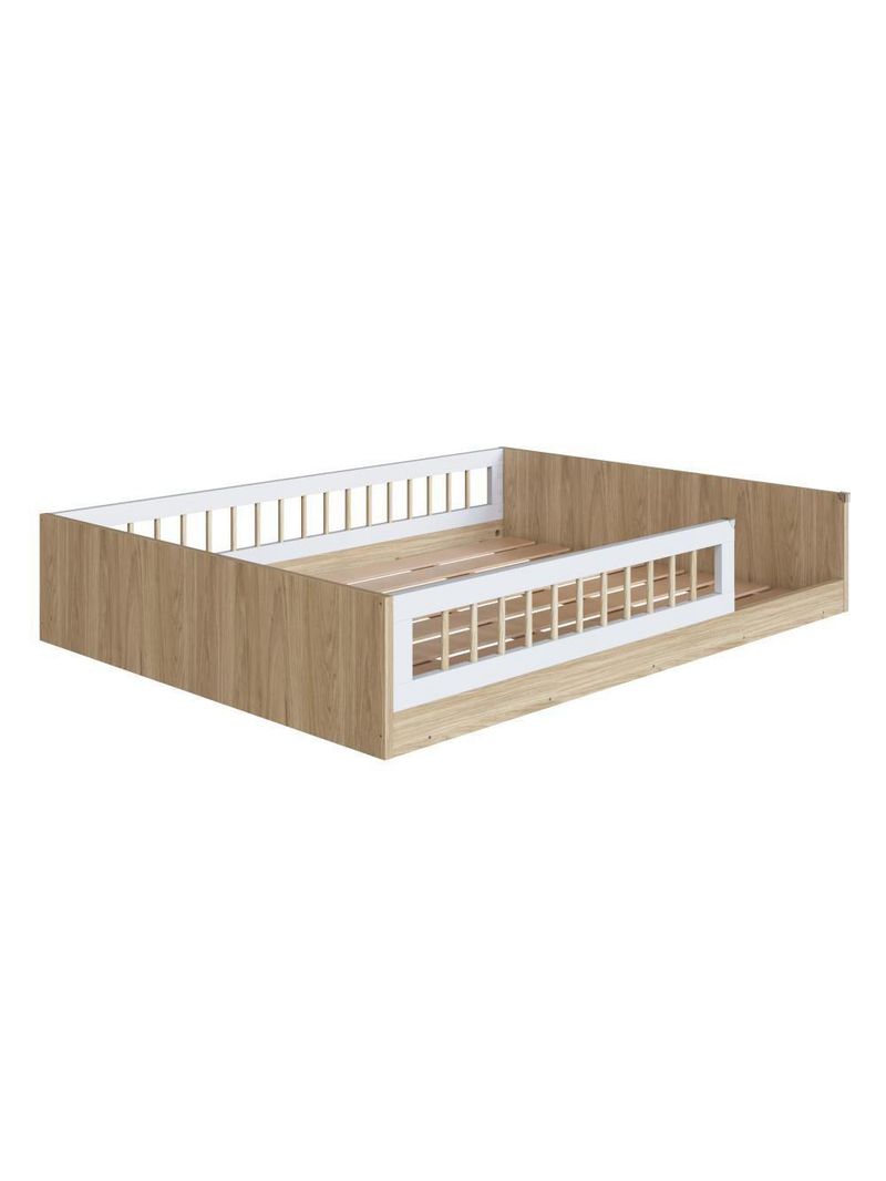 Cama Casal De Chão Infantil Montessoriana Menino Menina 194cm Com Grade De Proteção Aveiro Oak