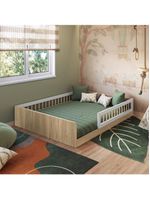 Cama Casal De Chão Infantil Montessoriana Menino Menina 194cm Com Grade De Proteção Aveiro Oak