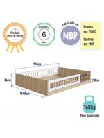 Cama Casal De Chão Infantil Montessoriana Menino Menina 194cm Com Grade De Proteção Aveiro Oak