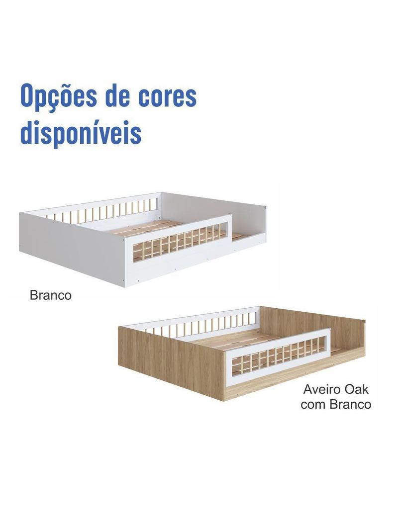 Cama Casal De Chão Infantil Montessoriana Menino Menina 194cm Com Grade De Proteção Aveiro Oak