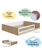 Cama Casal De Chão Infantil Montessoriana Menino Menina 194cm Com Grade De Proteção Aveiro Oak