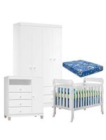 Quarto De Bebê 4 Portas Ternura Baby Com Berço Lila Branco Brilho Com Colchão - Incorplac