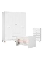 Quarto De Bebê Ternura Baby 6 Portas Com Cômoda Gaveteiro Branco Brilho - Incorplac