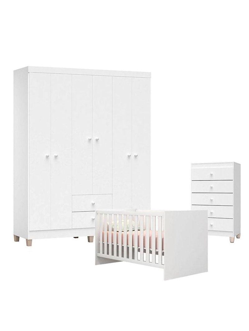 Quarto De Bebê Ternura Baby 6 Portas Com Cômoda Gaveteiro Branco Brilho - Incorplac