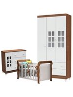 Quarto De Bebê Mariah 3 Portas Com Berço Lara Branco Acetinado Amadeirado - Carolina