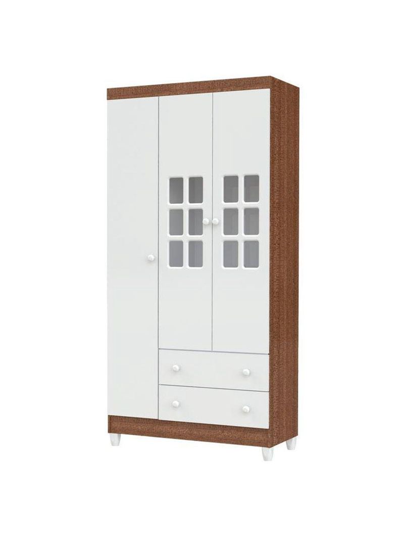 Quarto De Bebê Mariah 3 Portas Com Berço Lara Branco Acetinado Amadeirado - Carolina
