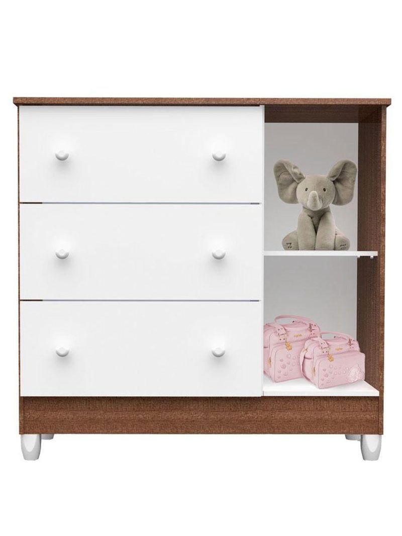 Quarto De Bebê Mariah 3 Portas Com Berço Lara Branco Acetinado Amadeirado - Carolina