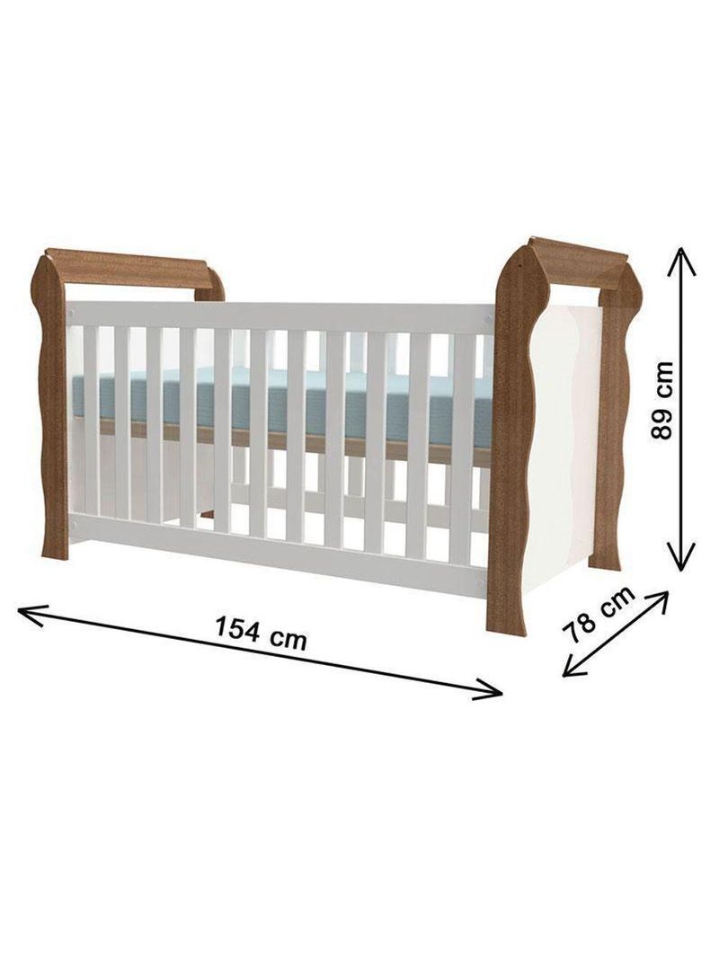 Quarto De Bebê Mariah 3 Portas Com Berço Lara Branco Acetinado Amadeirado - Carolina