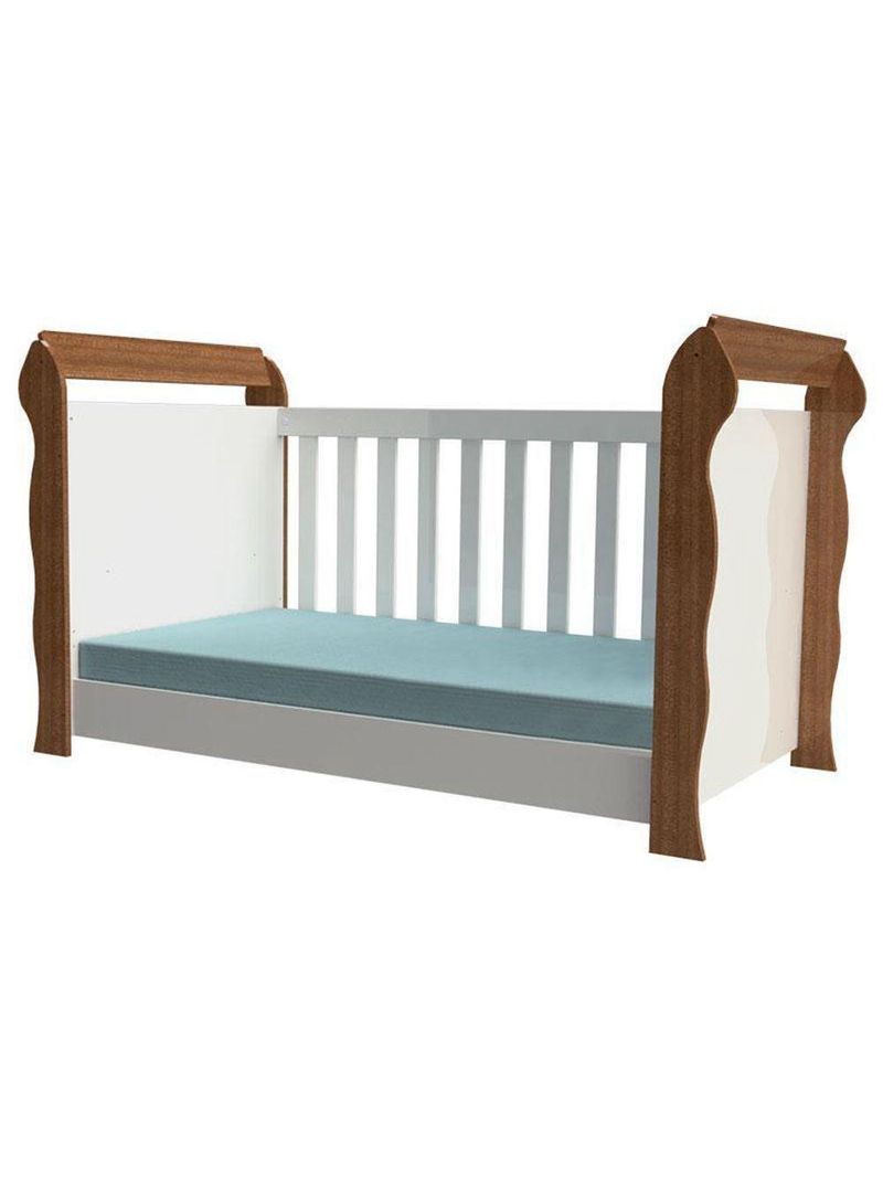 Quarto De Bebê Mariah 3 Portas Com Berço Lara Branco Acetinado Amadeirado - Carolina