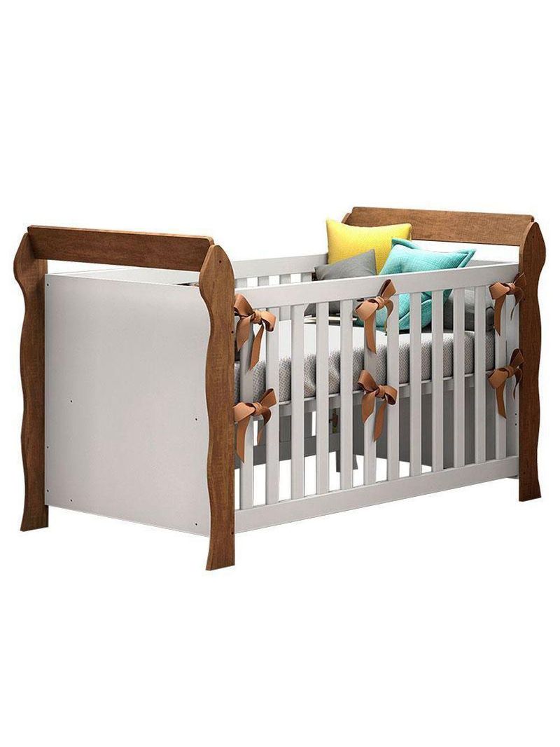 Quarto De Bebê Mariah 3 Portas Com Berço Lara Branco Acetinado Amadeirado - Carolina